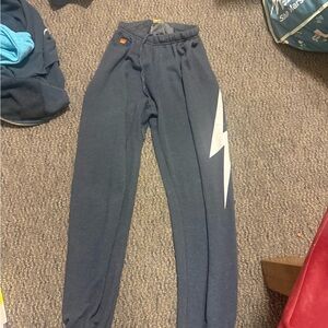 Aviator Nation Blue Joggers with White Lightning Bolt